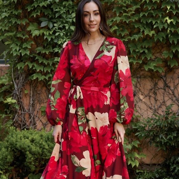 Baltic Born Katinka Wrap Maxi Dress | Burgundy Multi Floral Size LL - Picture 1 of 5
